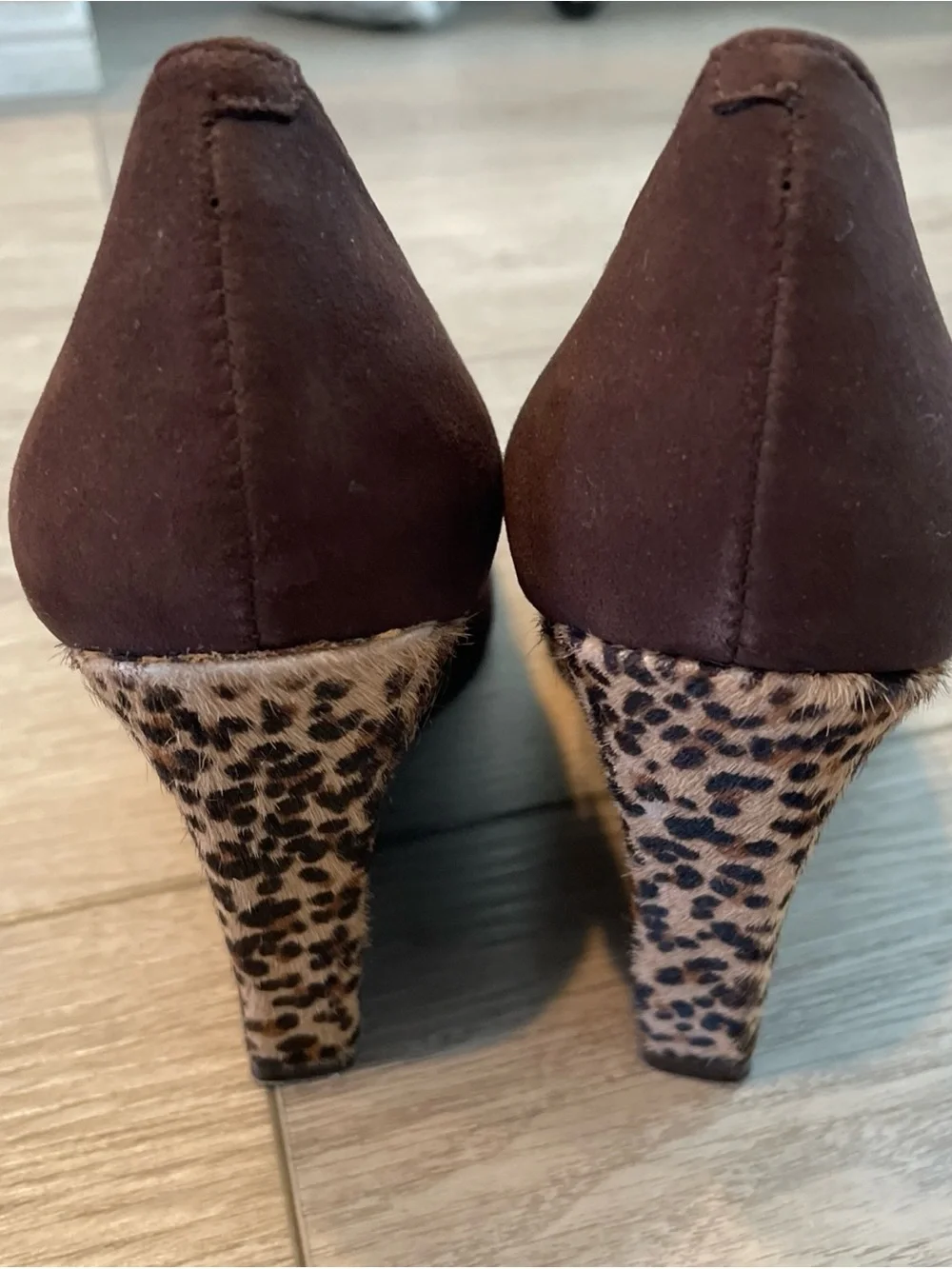 Nine West Brown Suede Wedges (6.5) with Leopard-Print Heel